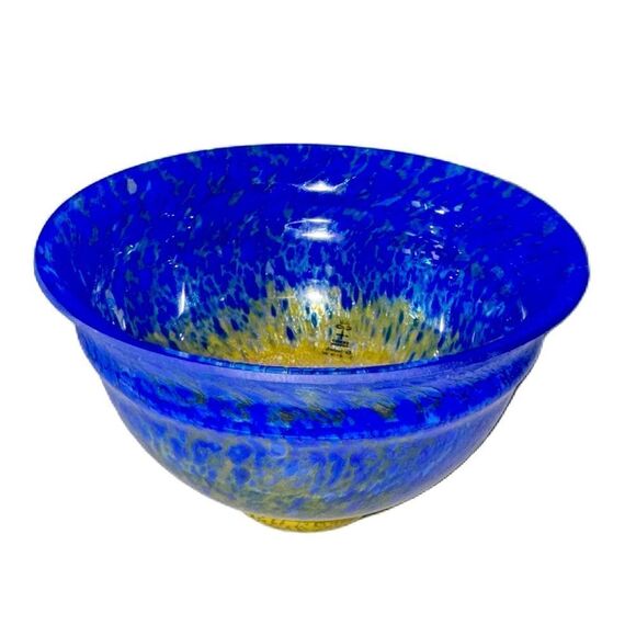 Skruf Sweden Vintage Handblown Confetti Blue and Yellow Glass Artisan Bowl - Picture 2 of 9